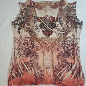 CATO graphic print tie neck top